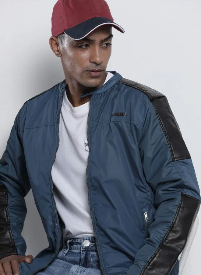 ذا انديان كراج كو The Indian Garage Co Men Slim Fit Solid Round Neck Long Sleeves Jacket