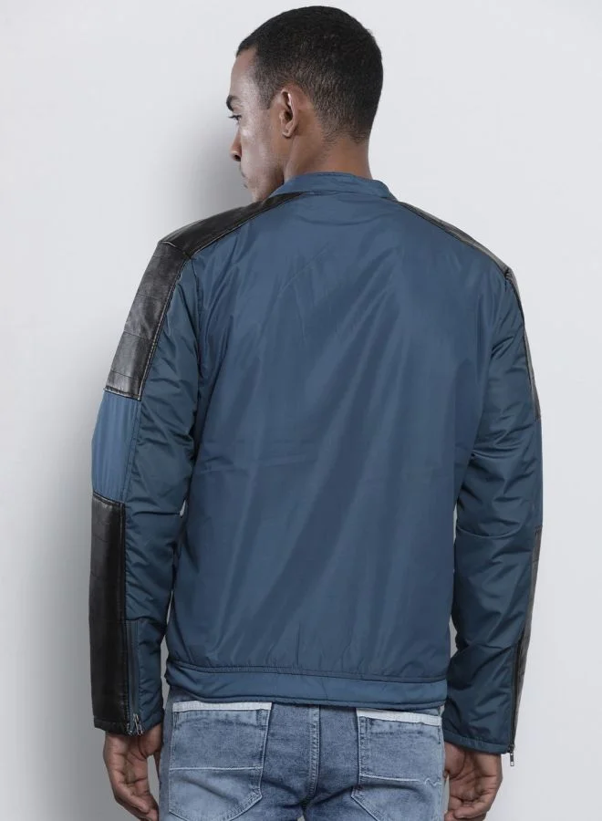 ذا انديان كراج كو The Indian Garage Co Men Slim Fit Solid Round Neck Long Sleeves Jacket