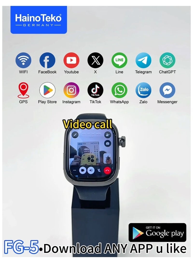 Haino Teko FG-5 5G Android Smart Watch with SIM Card Slot | Fitness Tracker, Call & Message Notifications, Health Monitor, Multiple Watch Faces, 3 Interchangeable Straps & Charging Cable for Men & Women - Image 3