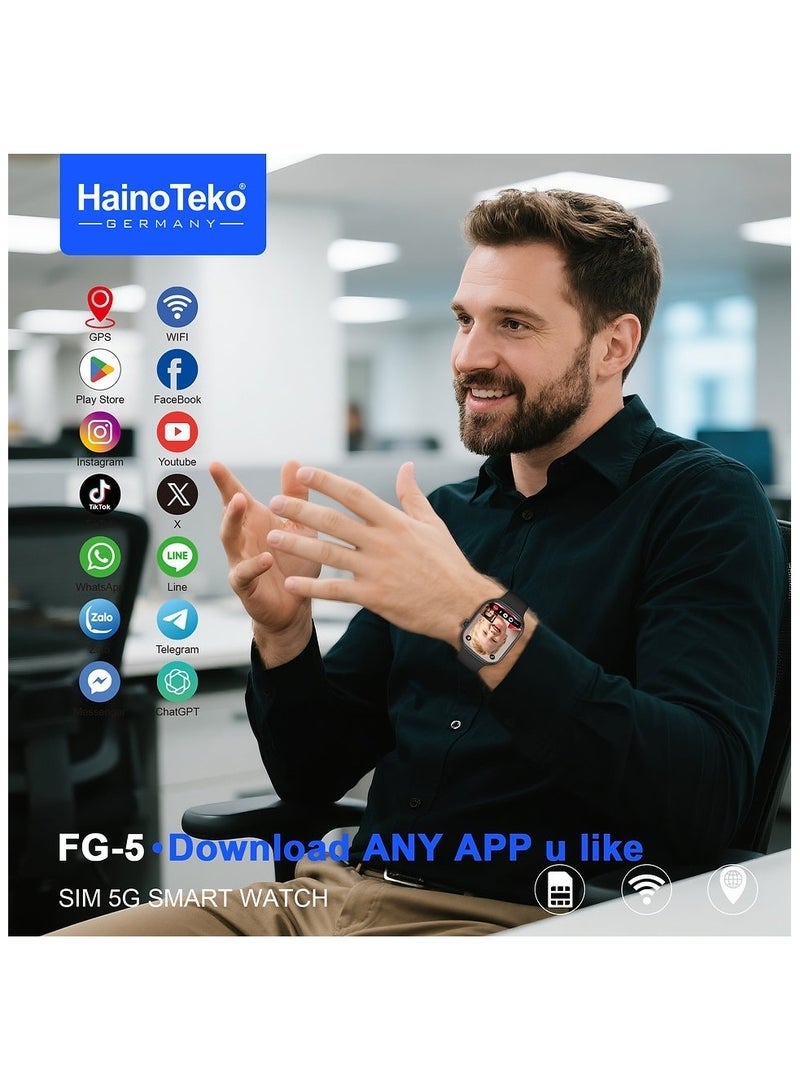 Haino Teko FG-5 5G Android Smart Watch with SIM Card Slot | Fitness Tracker, Call & Message Notifications, Health Monitor, Multiple Watch Faces, 3 Interchangeable Straps & Charging Cable for Men & Women - Image 2