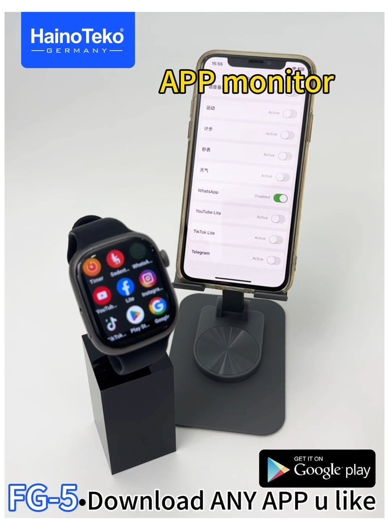 Haino Teko FG-5 5G Android Smart Watch with SIM Card Slot | Fitness Tracker, Call & Message Notifications, Health Monitor, Multiple Watch Faces, 3 Interchangeable Straps & Charging Cable for Men & Women - Image 4