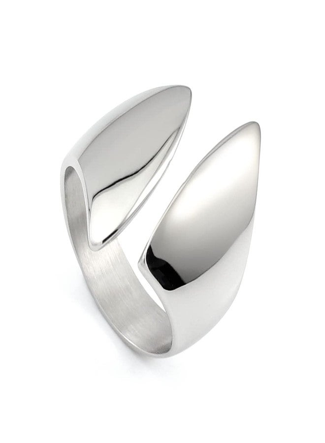 COUYA Punk Stainless Steel Silver Open Cuff Ring Midi Band Knuckle Rings Finger Statement Rings for Women Ladies (8) - Image 3
