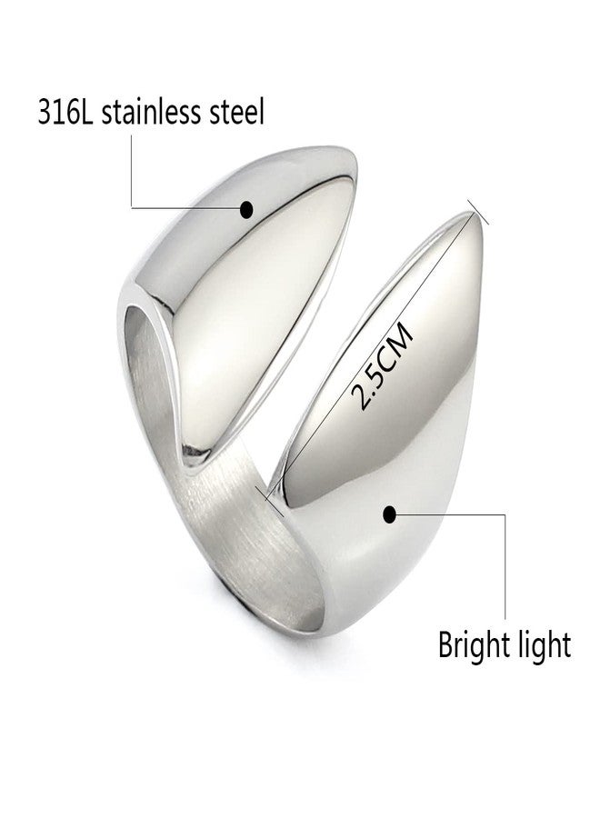 COUYA Punk Stainless Steel Silver Open Cuff Ring Midi Band Knuckle Rings Finger Statement Rings for Women Ladies (8) - Image 2