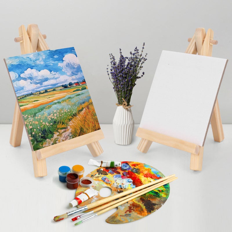 DODHEG 6 Pcs 5 Inch Canvases with 6 Pcs 7.5 Inch Easel Sets, Easel Stand and Painting Canvases for Painting, Crafts, Photos etc. - Image 5