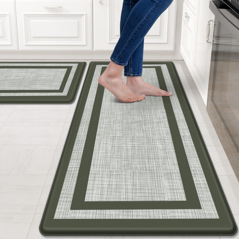 Mattitude Kitchen Mats Set of 2 Cushioned Anti-Fatigue Non-Skid Rug Sets Ergonomic Comfort Standing Mat for Kitchen, Floor, Office, Sink, Laundry,Green - Image 1