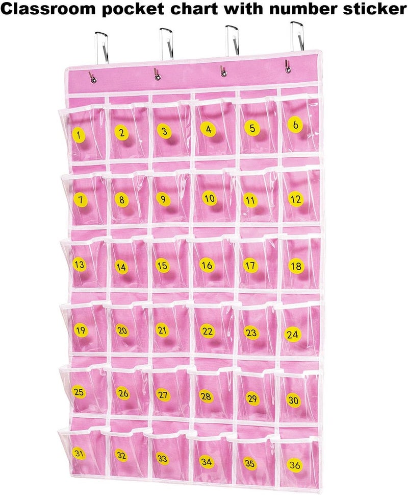 ANSTROUT 36 Clear Pockets Classroom Pocket Chart for Cell Phones, Pocket Chart Organizer for Calculator Holder with 36 Number Sticker Classroom Hanging Cell Phones Organizer (Pink) - Image 4