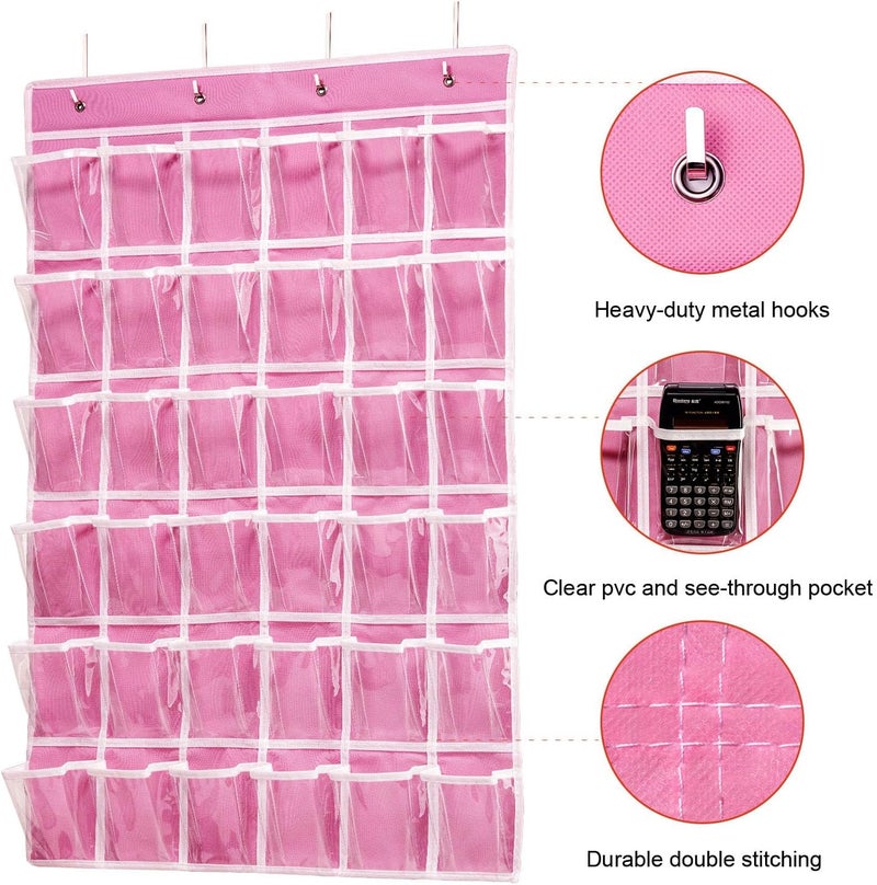 ANSTROUT 36 Clear Pockets Classroom Pocket Chart for Cell Phones, Pocket Chart Organizer for Calculator Holder with 36 Number Sticker Classroom Hanging Cell Phones Organizer (Pink) - Image 3