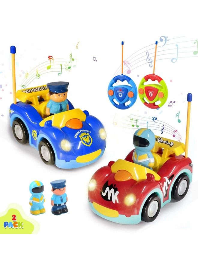Haktoys Remote Control Cartoon Police Car And Race Car Rc Radio Control Toys For Toddlers And Kids Pack Of 2 Cars In Different Frequencies So That Two Players Can Play Together - Image 2