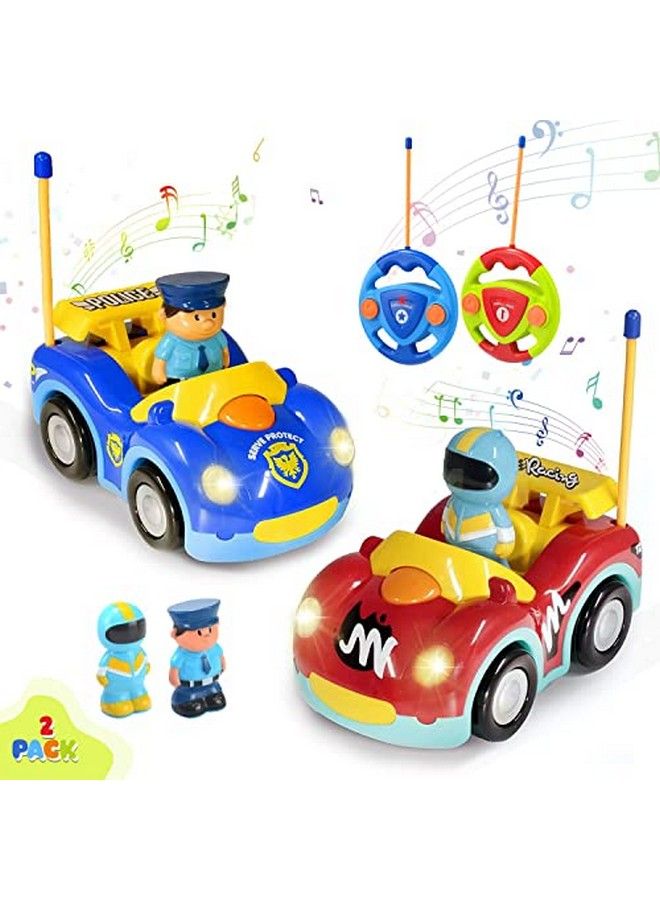 Haktoys Remote Control Cartoon Police Car And Race Car Rc Radio Control Toys For Toddlers And Kids Pack Of 2 Cars In Different Frequencies So That Two Players Can Play Together - Image 1