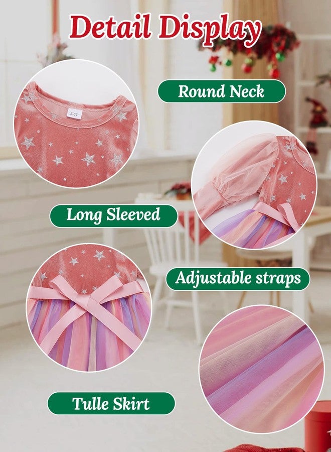 ESHOO Toddler Girl Christmas Dress Mesh Long Sleeve Star Printed Velvet Dresses with Waistband Kids Fall Winter Clothes - Image 5