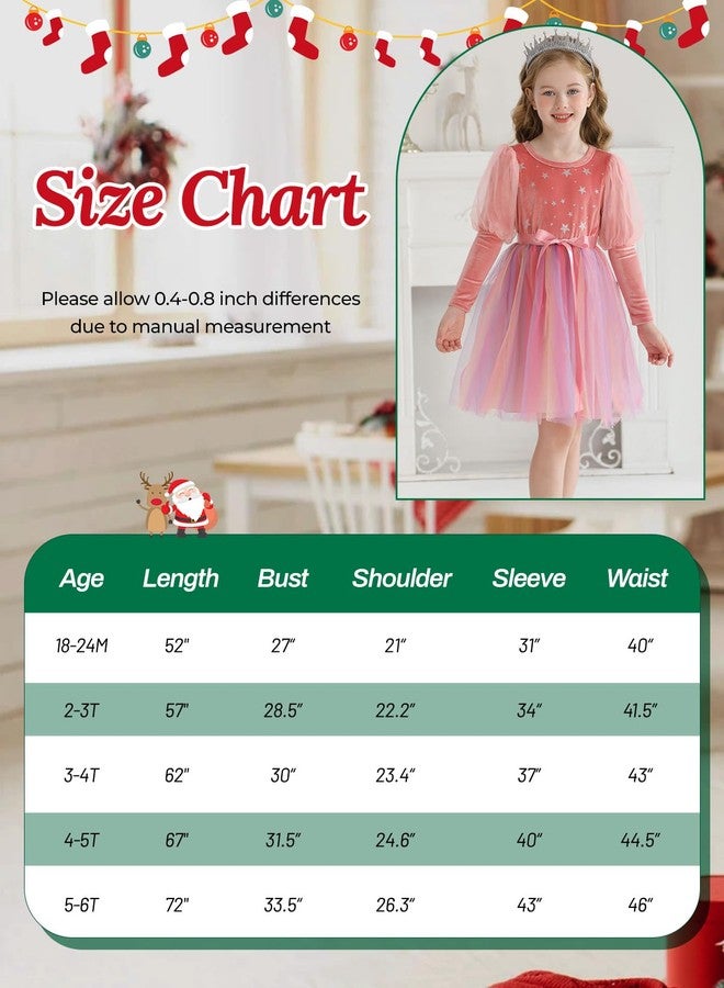 ESHOO Toddler Girl Christmas Dress Mesh Long Sleeve Star Printed Velvet Dresses with Waistband Kids Fall Winter Clothes - Image 4