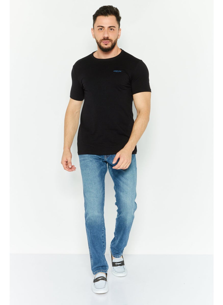 Kenneth Cole Men Crew Neck Short Sleeves Brand Logo T-Shirt, Black  - Image 2