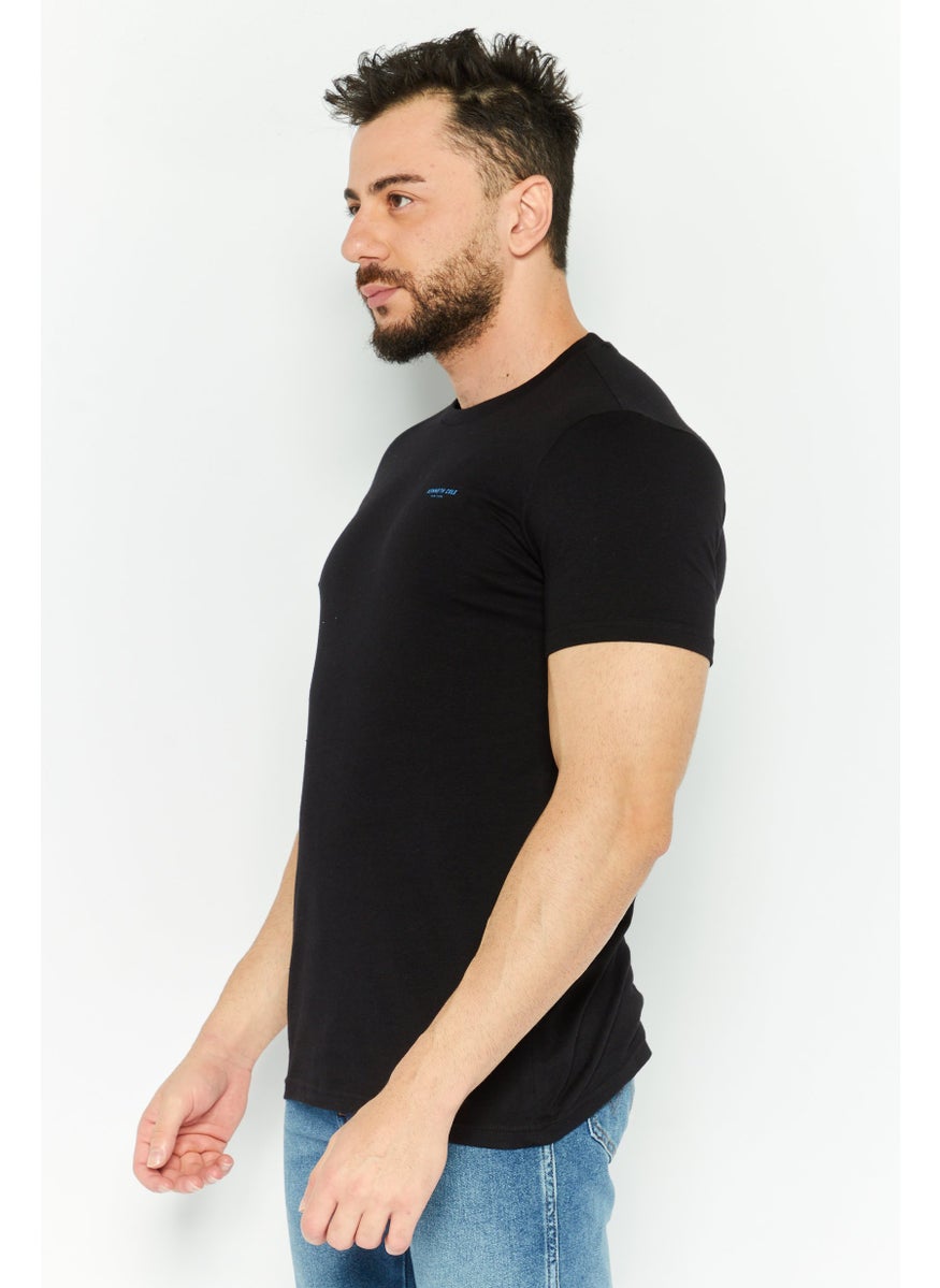 Kenneth Cole Men Crew Neck Short Sleeves Brand Logo T-Shirt, Black  - Image 3