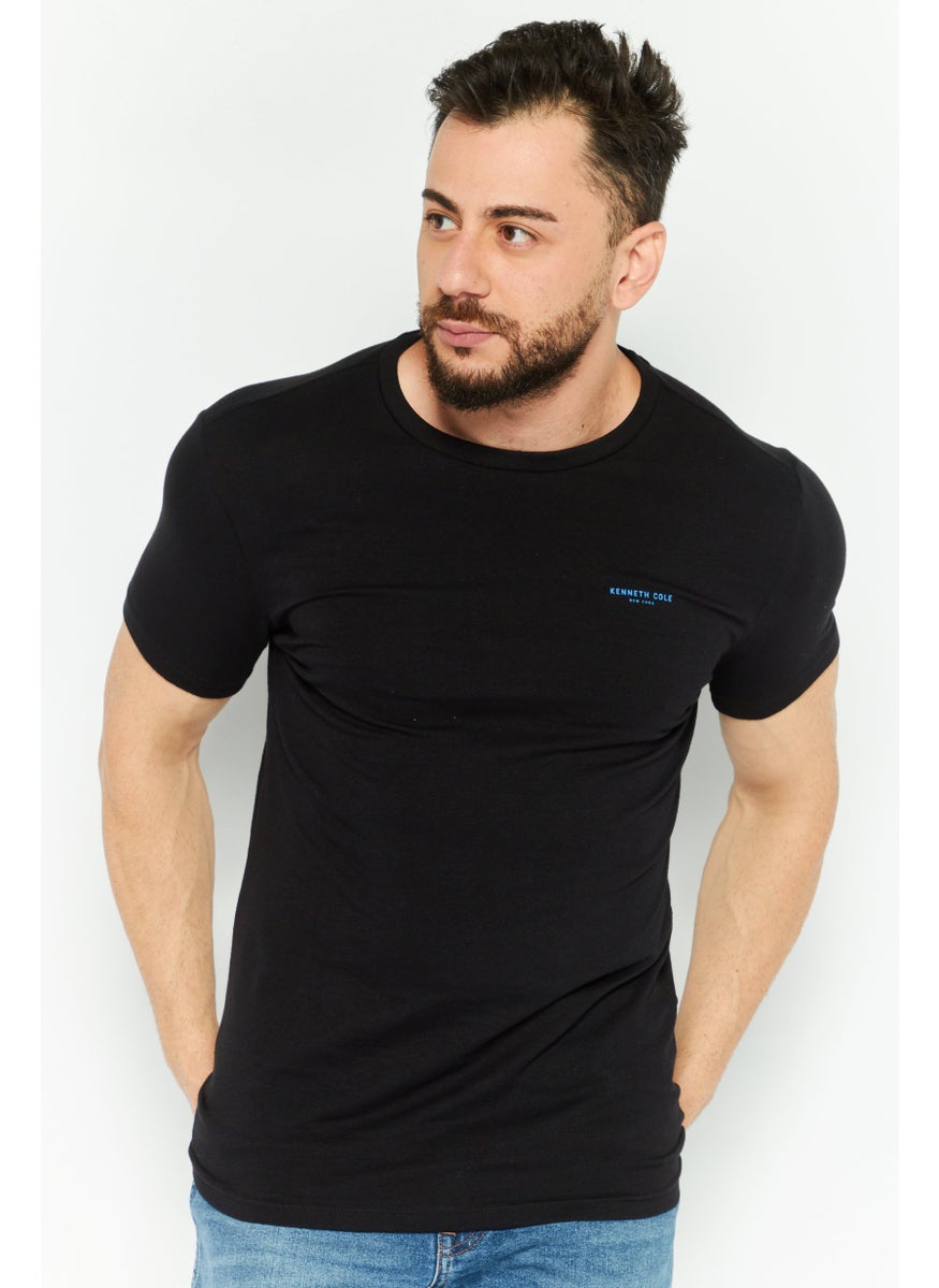 Kenneth Cole Men Crew Neck Short Sleeves Brand Logo T-Shirt, Black  - Image 1