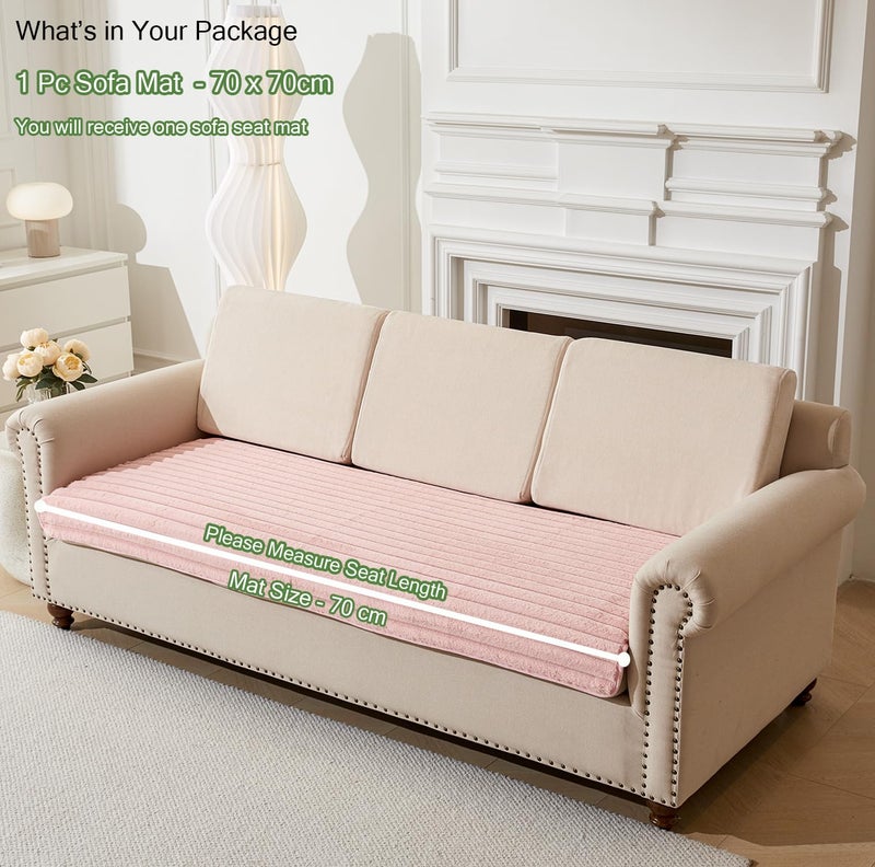 House of Quirk 3D Striped Rabbit Plush Soft Sofa Mat Anti-Slip Fuzzy Plush Furry Washable Furniture Protector (One Seater, Pink, 70x70cm) - Image 2