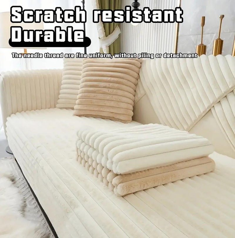 House of Quirk 3D Striped Rabbit Plush Soft Sofa Mat Anti-Slip Fuzzy Plush Furry Washable Furniture Protector (One Seater, Pink, 70x70cm) - Image 4