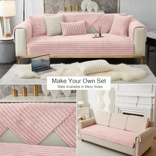 House of Quirk 3D Striped Rabbit Plush Soft Sofa Mat Anti-Slip Fuzzy Plush Furry Washable Furniture Protector (One Seater, Pink, 70x70cm) - Image 5