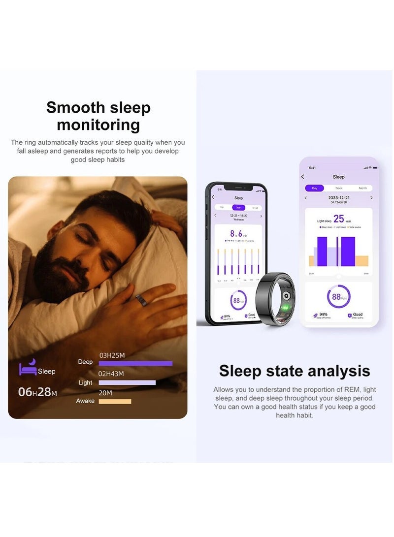 حلقة R02 الذكية ذات الغلاف المصنوع من التيتانيوم العسكري لمراقبة الصحة تحمل تصنيف مقاومة الماء IP68 و 3ATM وتتوفر بوضعيات رياضية متعددة (رمادي غامق، قطر 20.6 ملم) - Image 3