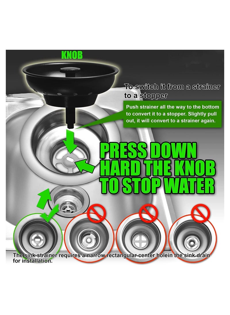 Y&D 2PCS Kitchen Sink Strainer Replacement, Stopper Combo Basket Electroplated Stainless Steel Rubber Bottom for Standard 3-1/2 inch Drain  - Image 2