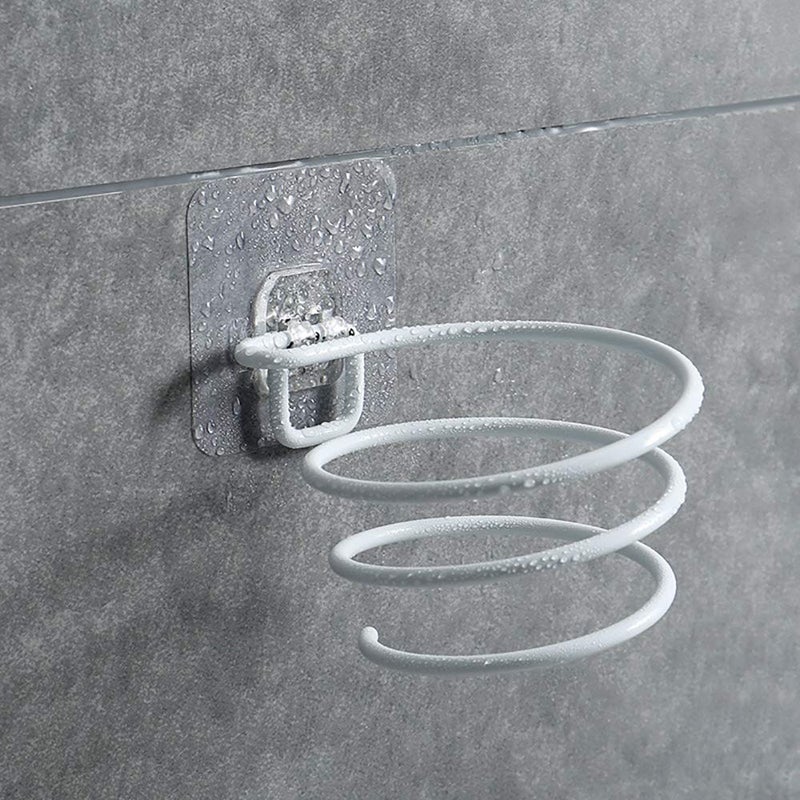 Mockery Hair Dryer Holder Self Adhesive Hair Dryer Organizer Wall Mount Stainless Steel Hair Blow Dryer Hanging Rack Holder Rack Spiral Hair Styling Stand Organizer Perfect for Bathroom White - Image 2