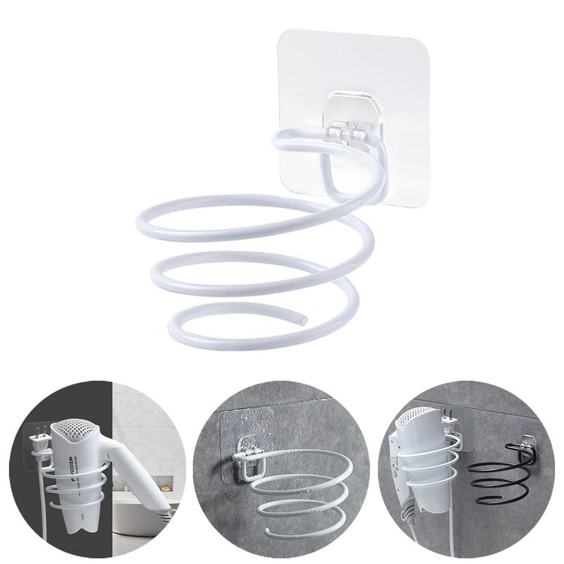 Mockery Hair Dryer Holder Self Adhesive Hair Dryer Organizer Wall Mount Stainless Steel Hair Blow Dryer Hanging Rack Holder Rack Spiral Hair Styling Stand Organizer Perfect for Bathroom White - Image 3