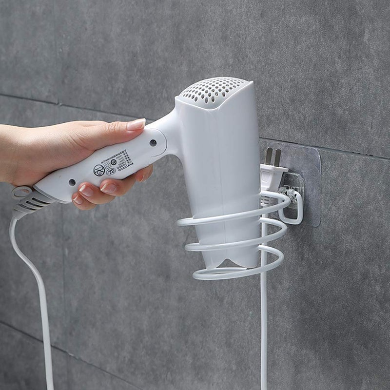 Mockery Hair Dryer Holder Self Adhesive Hair Dryer Organizer Wall Mount Stainless Steel Hair Blow Dryer Hanging Rack Holder Rack Spiral Hair Styling Stand Organizer Perfect for Bathroom White - Image 5