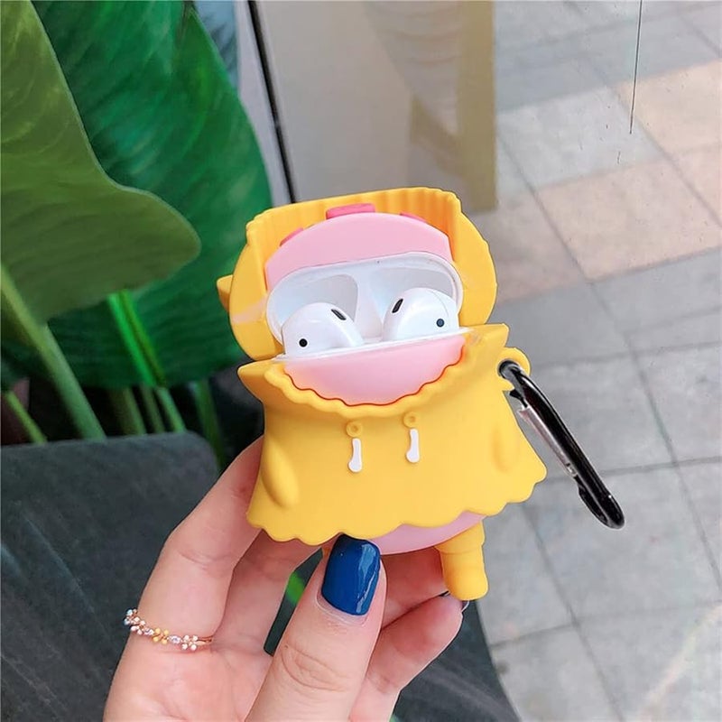 Cute Wireless Earphone Case,Yellow Thick Soft Portable Silicone Shockproof Skin Cover Storage Box Compatible with Apple AirPods 2&1 AirPods Charging Station Case (Raincoat Pig,AirPods 2&1) - Image 5