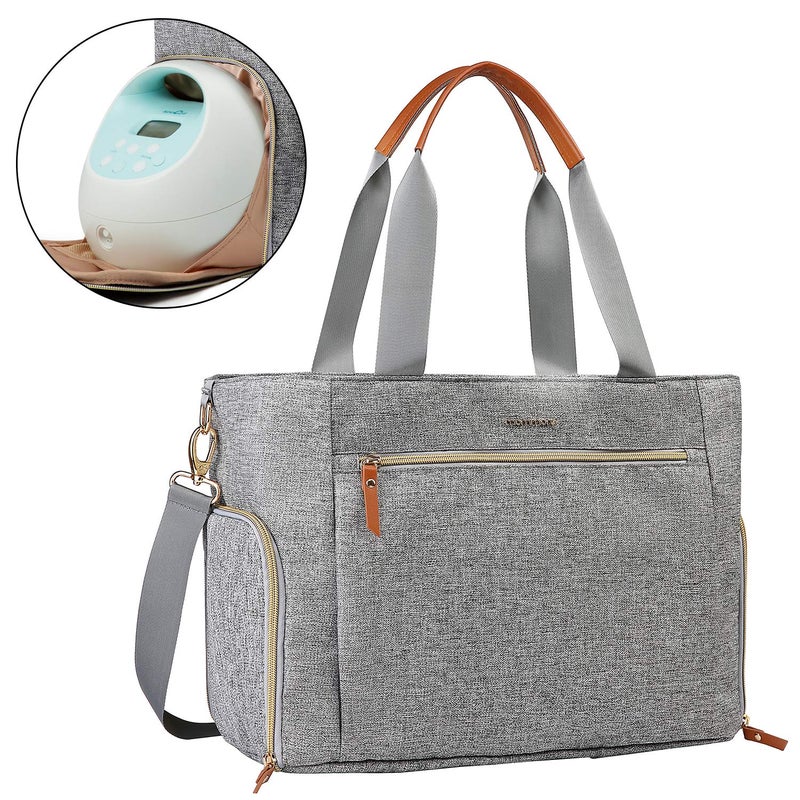 mommore Breast Pump Bag Diaper Tote Bag with 15 Inch Laptop Sleeve Fit Most Breast Pumps like Medela Spectra S1S2