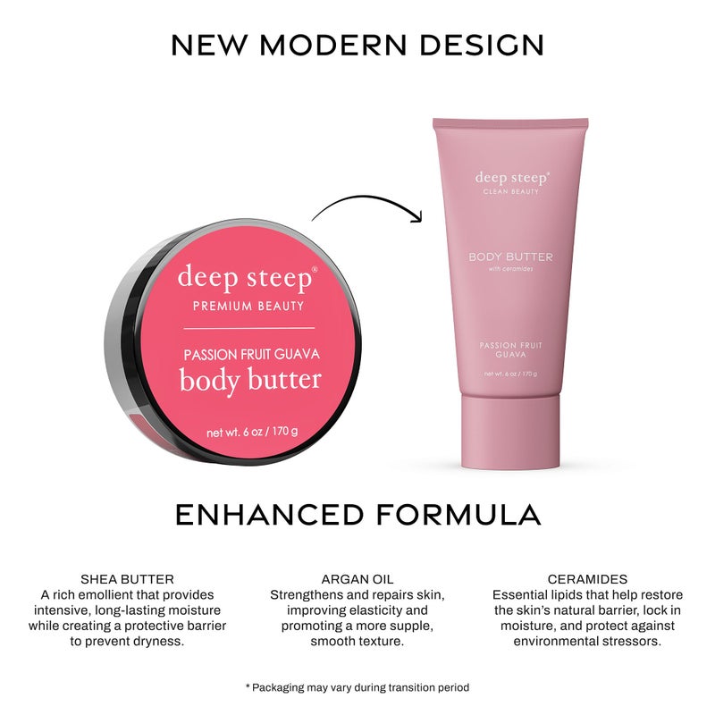 Deep Steep Body Butter, 6 oz â€“ Rich Moisturizer with Ceramides, Coconut Oil, Argan Oil & Aloe Vera â€“ Vegan, Clean Beauty, Smooth & Hydrated Skin (6 Ounces, Passion Fruit Guava) - Image 3