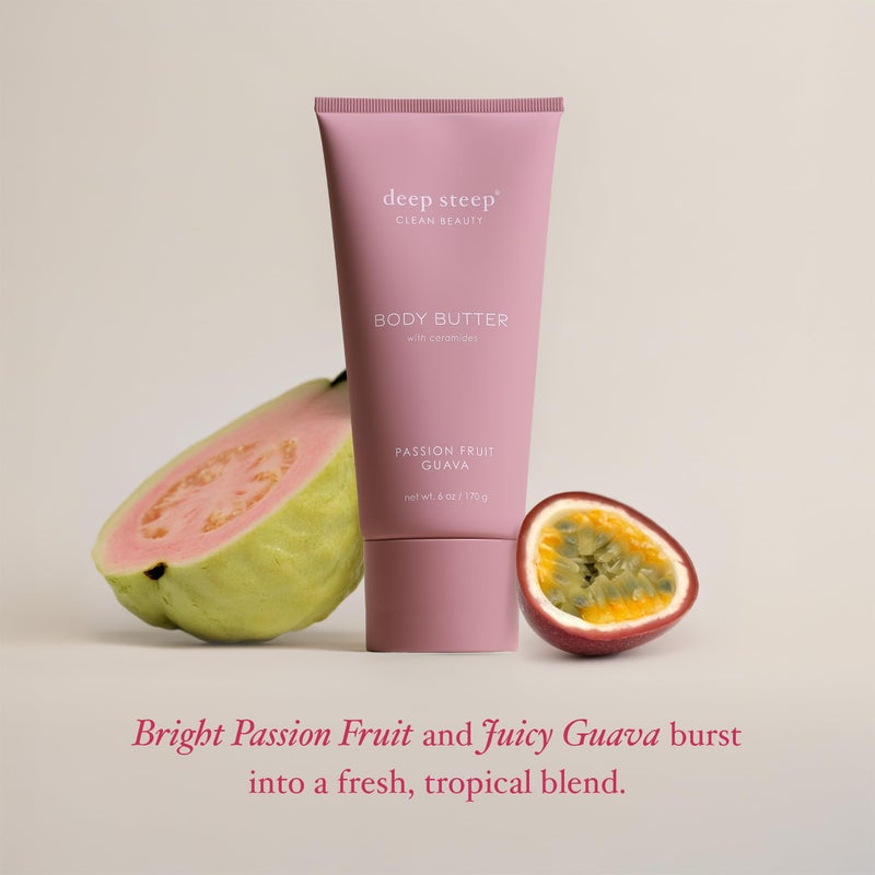 Deep Steep Body Butter, 6 oz â€“ Rich Moisturizer with Ceramides, Coconut Oil, Argan Oil & Aloe Vera â€“ Vegan, Clean Beauty, Smooth & Hydrated Skin (6 Ounces, Passion Fruit Guava) - Image 4