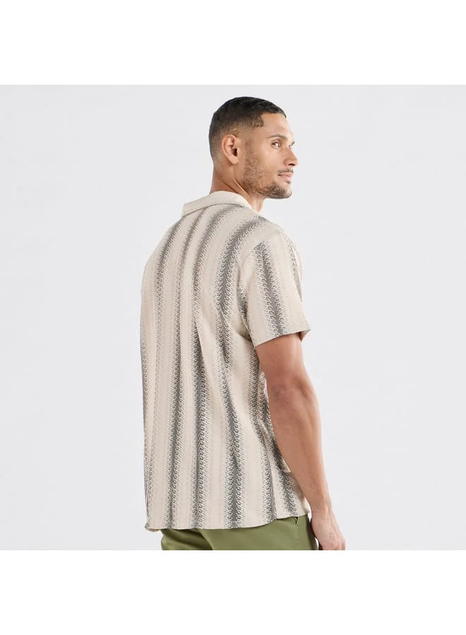 Splash FAV Regular Fit Textured Shirt with Short Sleeves and Camp Collar