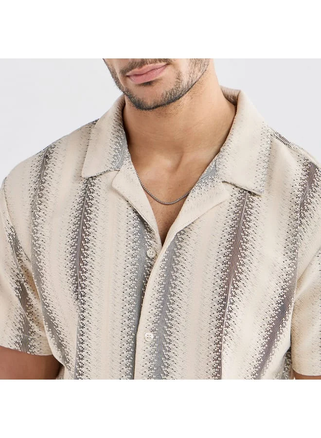 Splash FAV Regular Fit Textured Shirt with Short Sleeves and Camp Collar