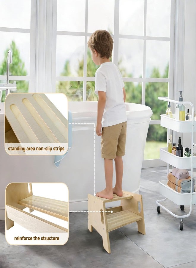 Asweets Toddler Step Stool with Handles, Wooden 2-Step Stool for Toddlers for Bathroom Sink, Potty Training, Kitchen & Bedroom 300lbs Capacity(1 Pack) - Image 2