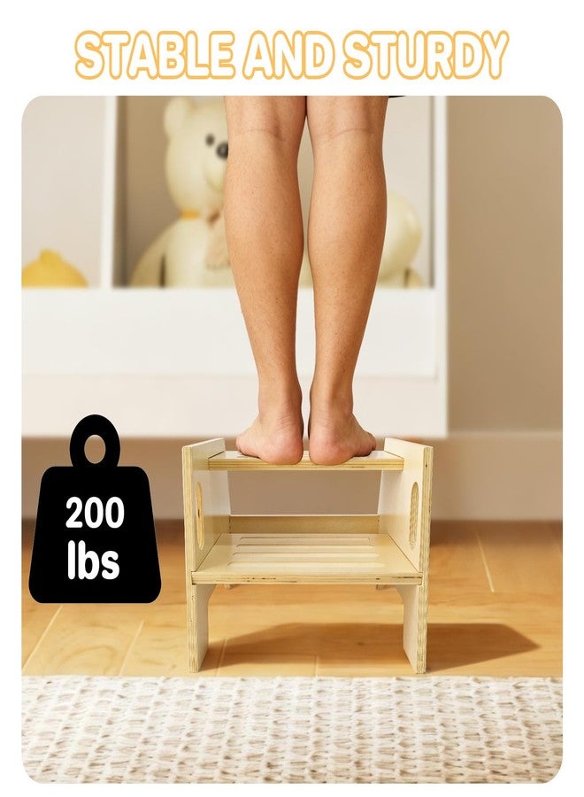 Asweets Toddler Step Stool with Handles, Wooden 2-Step Stool for Toddlers for Bathroom Sink, Potty Training, Kitchen & Bedroom 300lbs Capacity(1 Pack) - Image 5