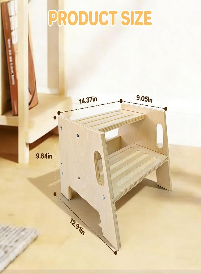 Asweets Toddler Step Stool with Handles, Wooden 2-Step Stool for Toddlers for Bathroom Sink, Potty Training, Kitchen & Bedroom 300lbs Capacity(1 Pack) - Image 4