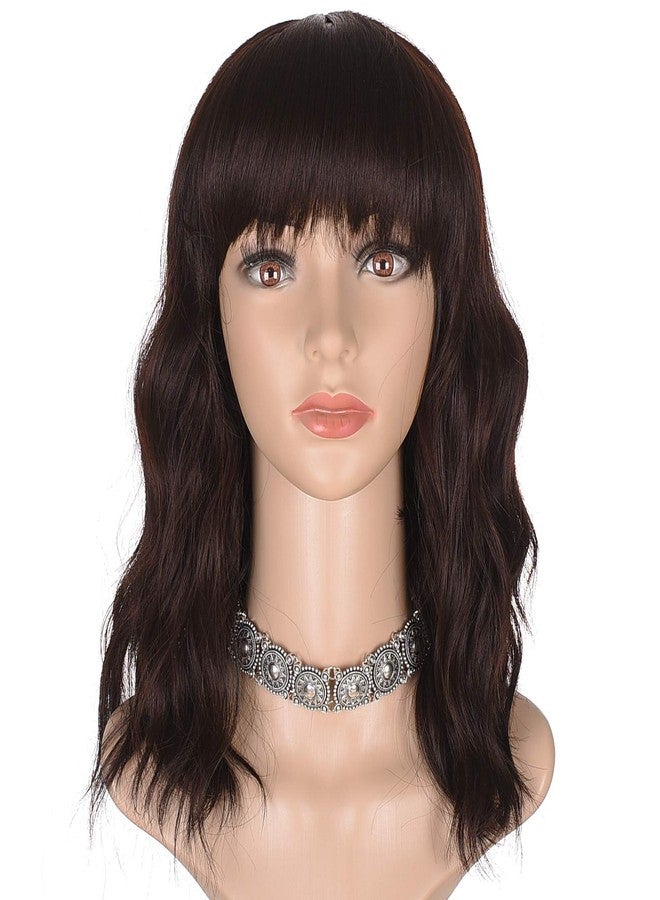 morvally Short Brown Wavy Bob Wig with Bangs for Women 16 Inches Natural Synthetic Hair Wavy Wigs - Image 3