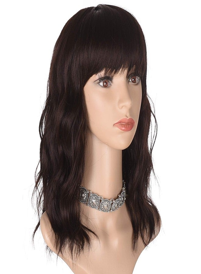 morvally Short Brown Wavy Bob Wig with Bangs for Women 16 Inches Natural Synthetic Hair Wavy Wigs - Image 4