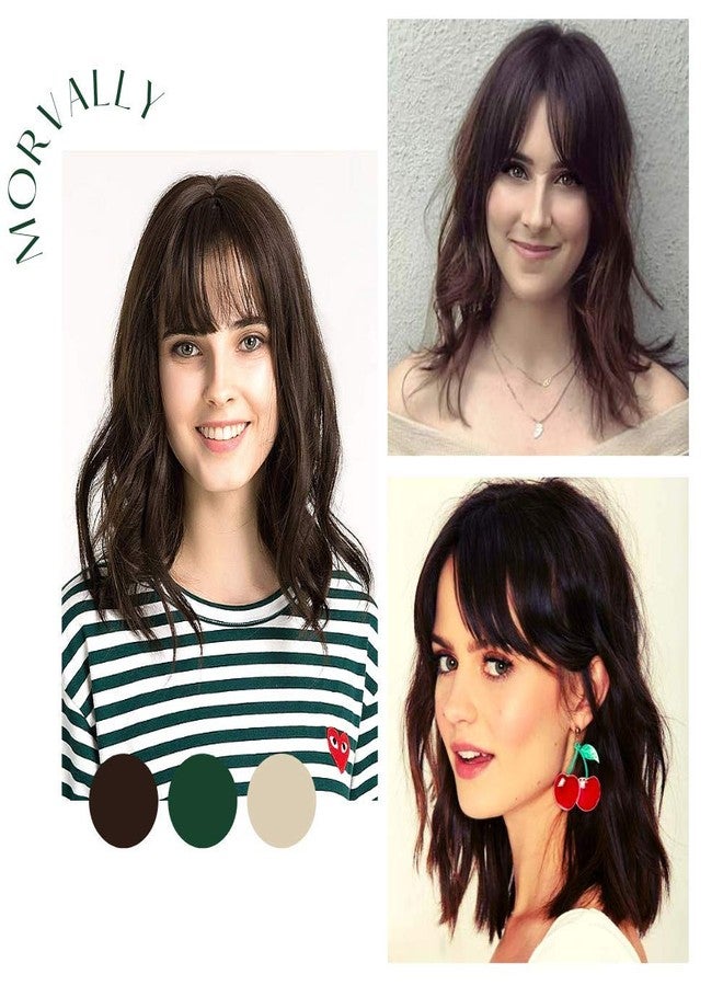 morvally Short Brown Wavy Bob Wig with Bangs for Women 16 Inches Natural Synthetic Hair Wavy Wigs - Image 2