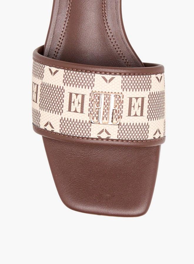 ELLE Women's Monogram Print Slide Sandals with Block Heels - Image 4