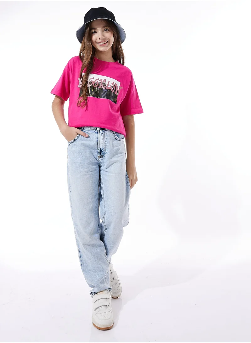 victor and jane Girls Oversized Casual T-shirt - Pink