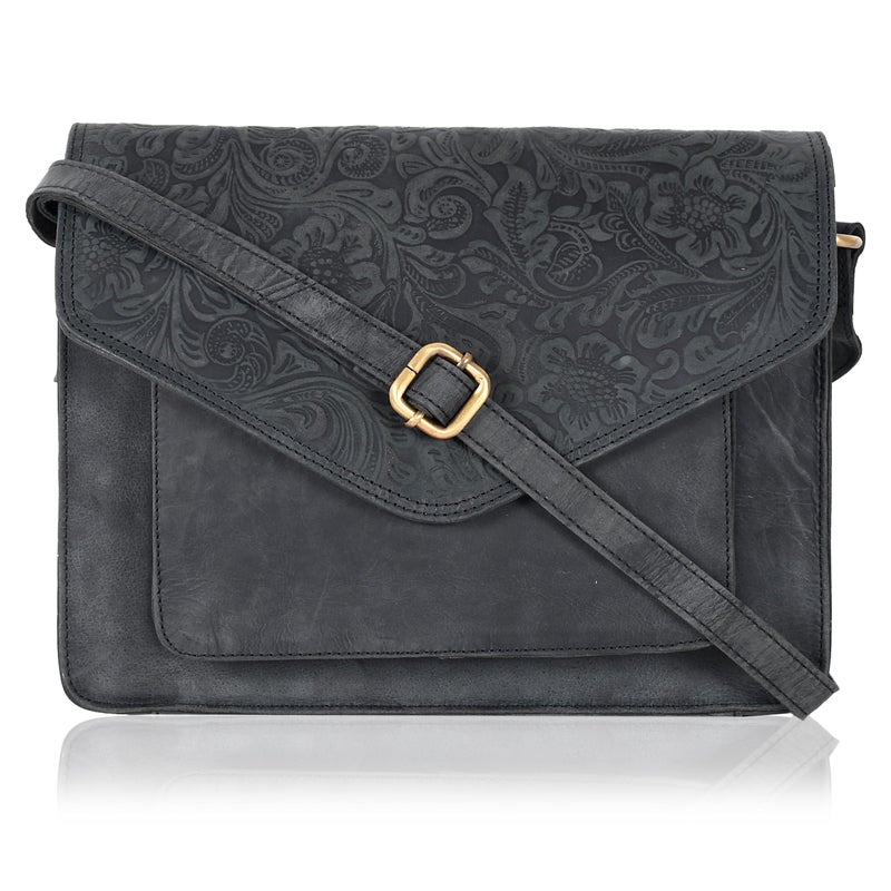 Ozora Leather Flapover Crossbody Handbag Purse for Women with Adjustable Strap & Overflap Snap Closure Tote/Bag (E.Black Hunter) - Image 1