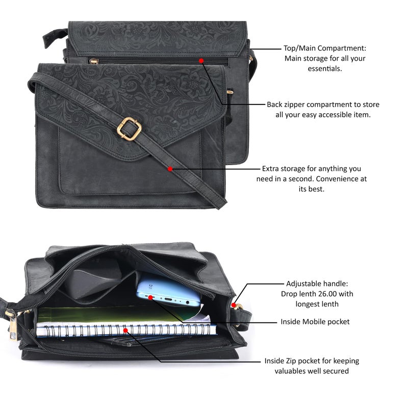 Ozora Leather Flapover Crossbody Handbag Purse for Women with Adjustable Strap & Overflap Snap Closure Tote/Bag (E.Black Hunter) - Image 3