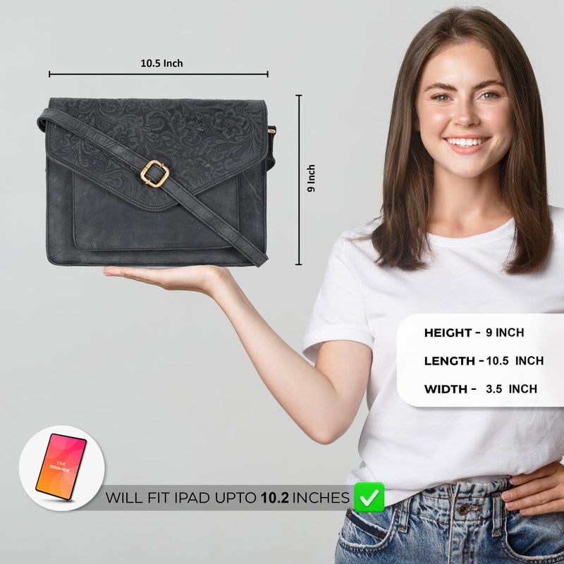 Ozora Leather Flapover Crossbody Handbag Purse for Women with Adjustable Strap & Overflap Snap Closure Tote/Bag (E.Black Hunter) - Image 2