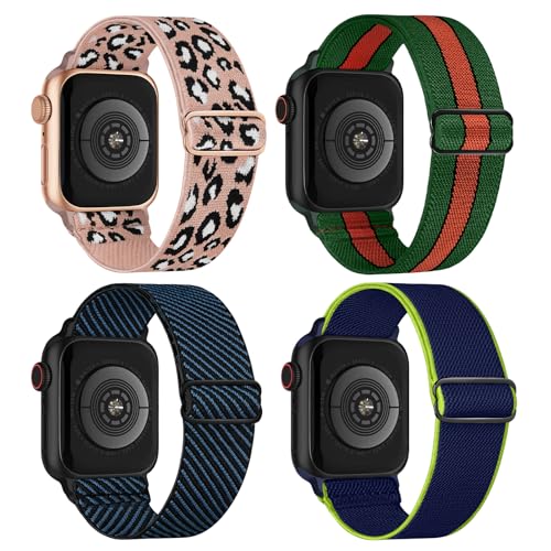 CCnutri 4 Pack Stretchy Solo Loop Compatible with Apple Watch Bands 38mm 40mm 41mm 42mm 44mm 45mm 46mm 49mm Women Men, Sport Nylon Elastic Straps Wristbands for iWatch Series 11 10 9 8 7 6 5 4 11 Ultra/SE 3 2 - Image 1