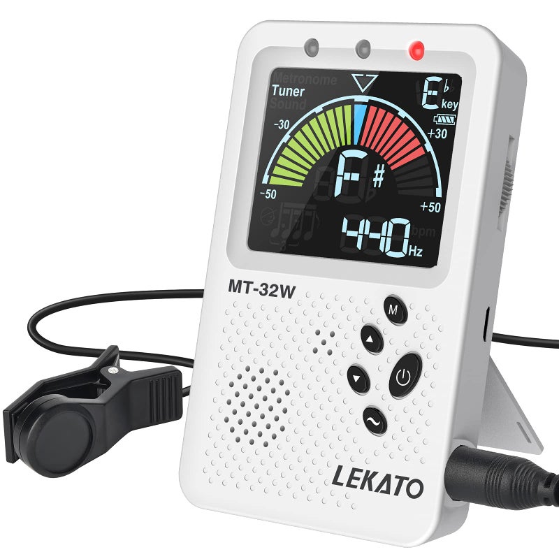 LEKATO Metronome Tuner, Rechargeable 3 In 1 Digital Metronome with Vocal Count, Tone Generator Tuners for Guitar, Bass, Violin, Ukulele, Chromatic, Clarinet, Trumpet, Flute, All Instruments, White by LEKATO - Image 1