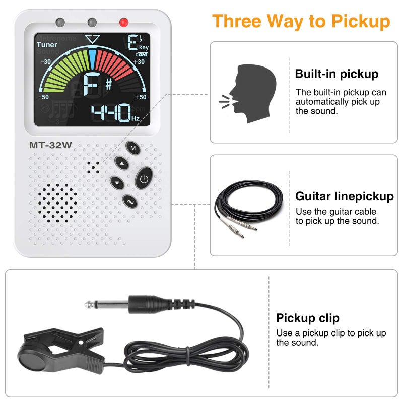 LEKATO Metronome Tuner, Rechargeable 3 In 1 Digital Metronome with Vocal Count, Tone Generator Tuners for Guitar, Bass, Violin, Ukulele, Chromatic, Clarinet, Trumpet, Flute, All Instruments, White by LEKATO - Image 5