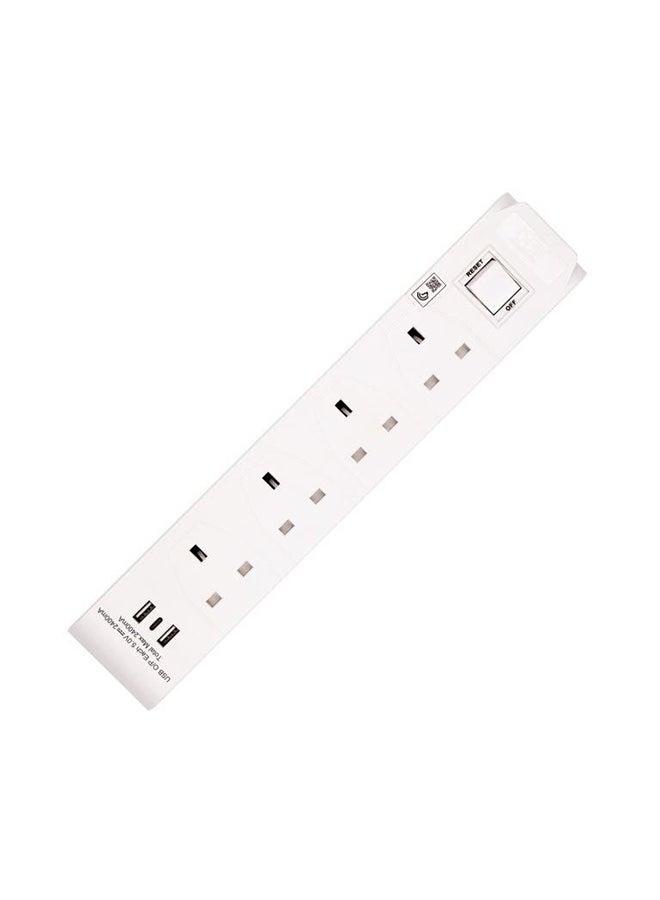 HOMEBEST كابل تمديد طاقة 4 مآخذ 3م أبيض - Image 1