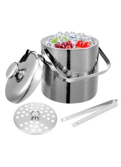 Generic 1pcs 1.3 Liter Stainless Steel Ice Cube Container Ice Bucket Ice Cube Container Double Walled With Lid and Ice Tongs Included Strainer for Chilling Beer Champagne and Wine  - Image 1