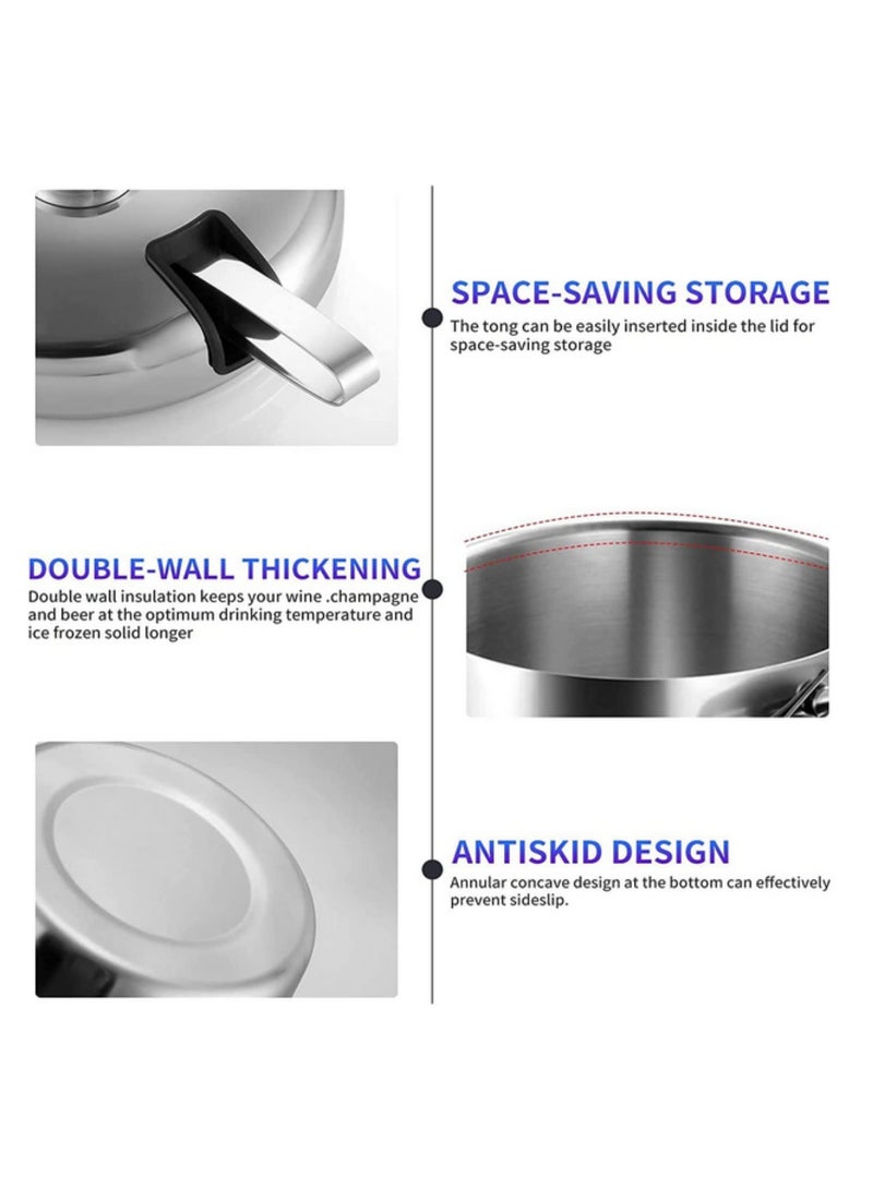 1pcs 1.3 Liter Stainless Steel Ice Cube Container Ice Bucket Ice Cube Container Double Walled With Lid and Ice Tongs Included Strainer for Chilling Beer Champagne and Wine  - Image 3