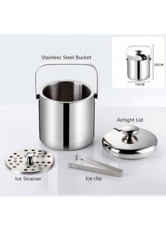 Generic 1pcs 1.3 Liter Stainless Steel Ice Cube Container Ice Bucket Ice Cube Container Double Walled With Lid and Ice Tongs Included Strainer for Chilling Beer Champagne and Wine  - Image 4